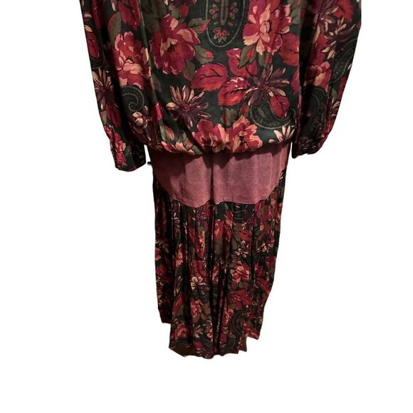 Vintage Lindsey Blake Womens Floral and Suede blouson Style Midi Dress Size 18 - Picture 7 of 13